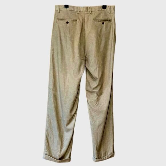 Roundtree and Yorke Wool Blend Herringbone Vtg Dress Pants in Tan Men’s 34/32 - Picture 3 of 7